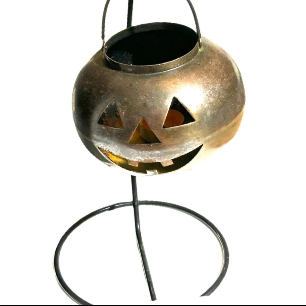 Lamplight Farms Metal Halloween Jack-o-lantern Candle Holder on Stand.